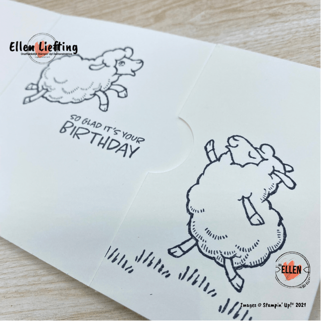 Picture this van Stampin' Up! in de hoofdrol 2 een kadobon kaartje met de schaapjes en de picture this stansen