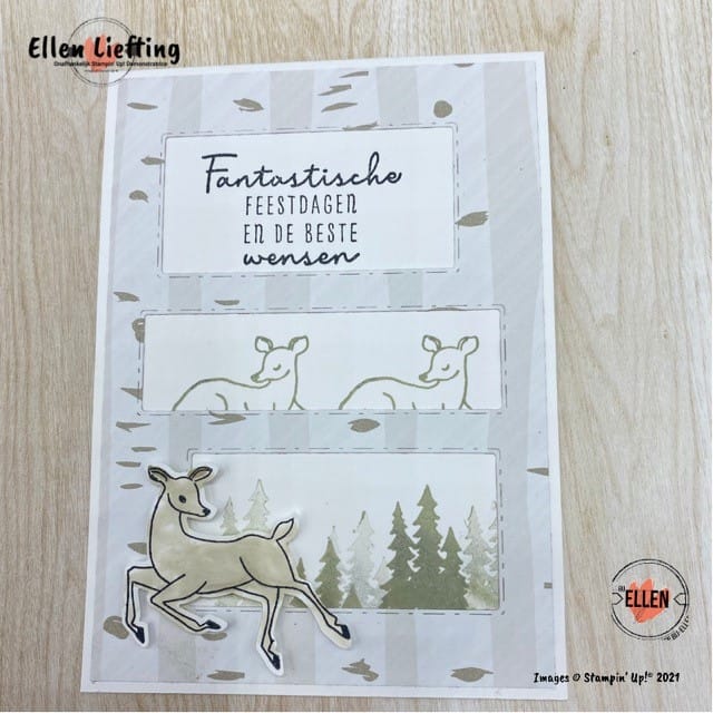 Picture this van Stampin' Up! in de hoofdrol 4 hertjes en bomen op een snelle kerstkaart van Ellen Liefting