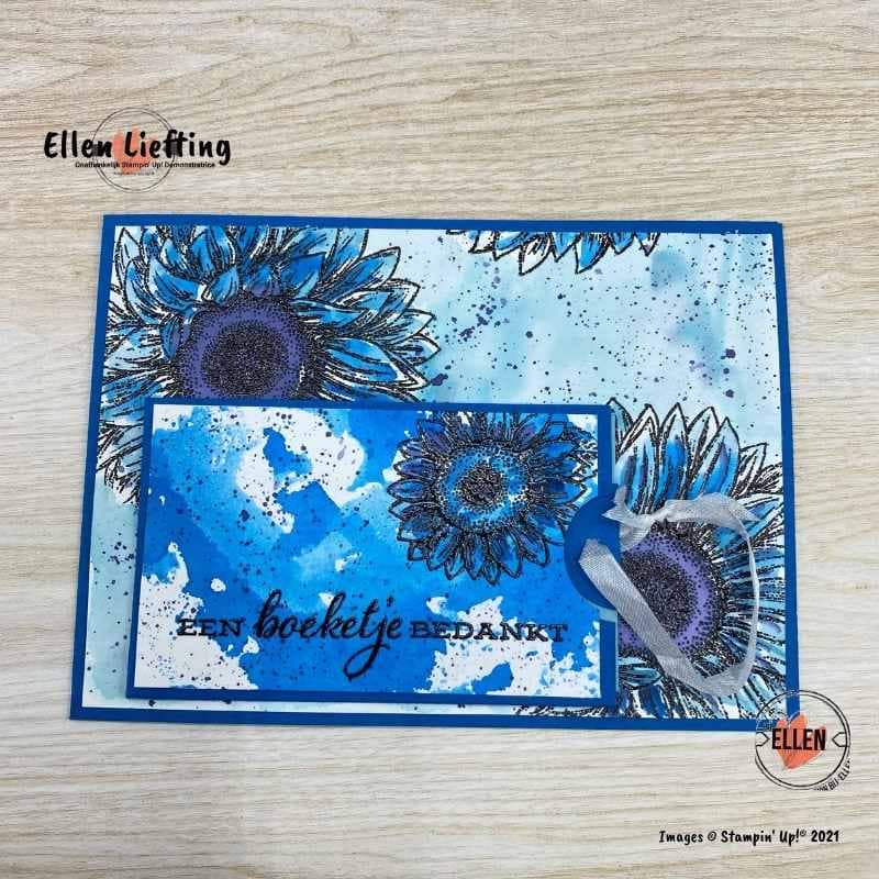 Favoriete stempelset Bijzondere zonnebloemen in de NL Demo bloghop van Stampin' Up! 16 Sunflowers met enveloppe kaartje met Stampinup materialen door ellen liefting