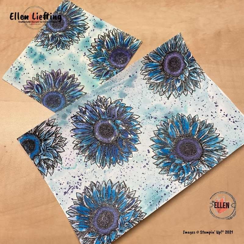 Favoriete stempelset Bijzondere zonnebloemen in de NL Demo bloghop van Stampin' Up! 10 blauwe zonnebloemen van ellen liefting