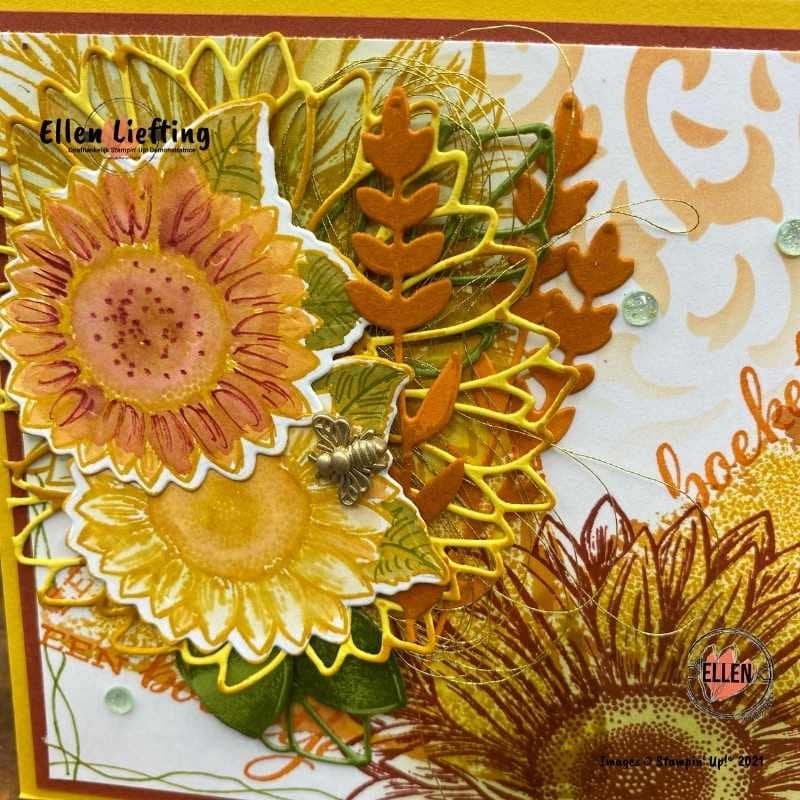Favoriete stempelset Bijzondere zonnebloemen in de NL Demo bloghop van Stampin' Up! 8 detail van bijzondere zonnebloemen door ellen liefting