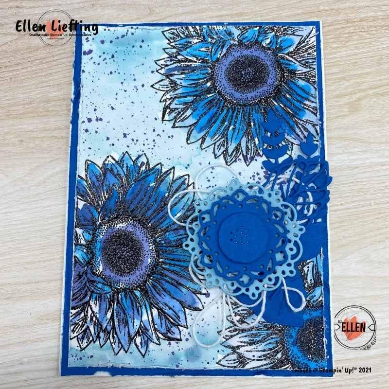 Favoriete stempelset Bijzondere zonnebloemen in de NL Demo bloghop van Stampin' Up! 17 een schilderijtje met de bijzondere zonnebloemen van stampinup door bij ellen