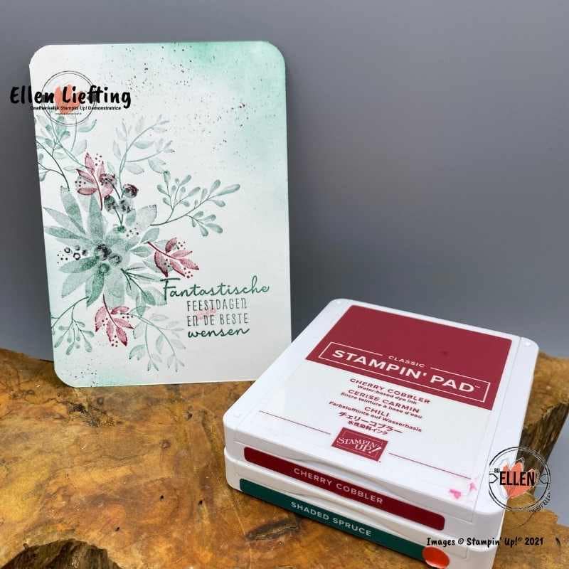 5 kleur combinaties met eenvoudige stempelafdrukken met de set Hof van Eden van Stampin' Up! 7 kerst met de set Hof van Eden door ellen liefting