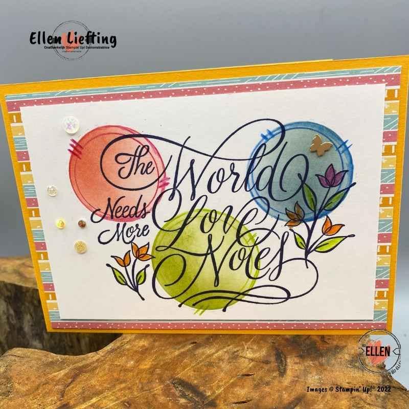 Lente in de lucht, op een kaart en in een bloghop 8 more love van stampinup met ronde achtergronden door ellen liefting