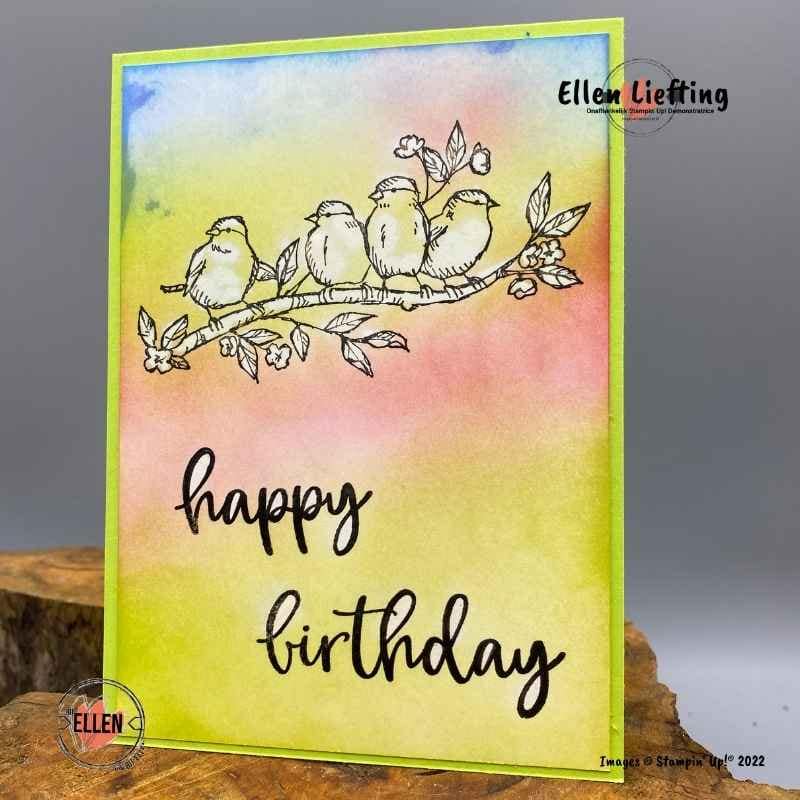 Zeg het met bloemen in een bleektechniek 5 Parakeet Party van StampinUp in een bleek techniek door Ellen Liefting