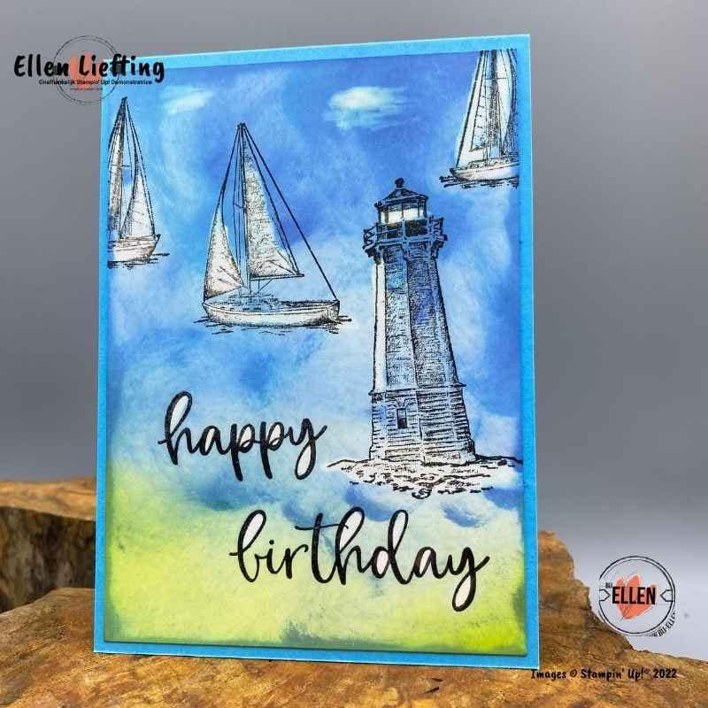 Zeg het met bloemen in een bleektechniek 7 Tahitian Tide van StampinUp in een bleek techniek door Ellen Liefting
