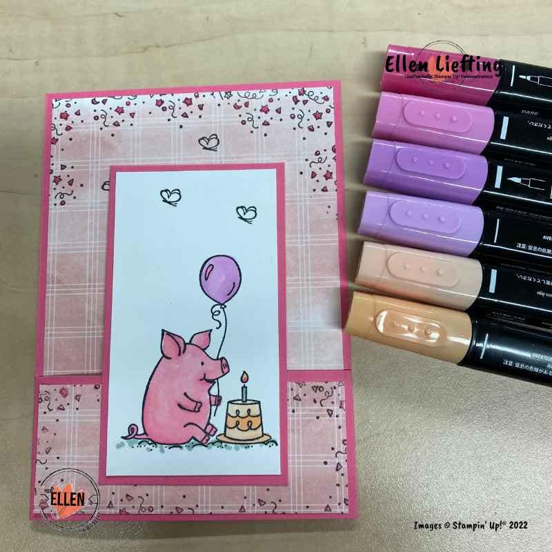 Stempelschatten bloghop over kinderen 2 verjaardagskaart this birthday piggy door ellen liefting