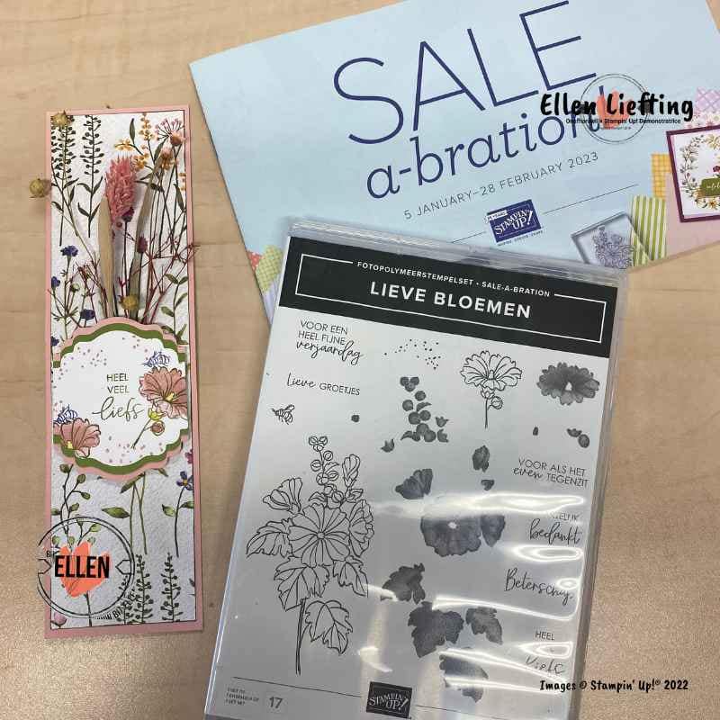 Heel veel liefs op een droogbloemen cadeautje 6 lievebloemen stampinup sab 2023 kado via ellen liefting