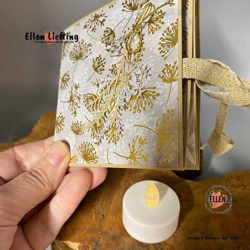 Een warme groet en terugblik 6 lichtjes kaart goud door ellen liefting